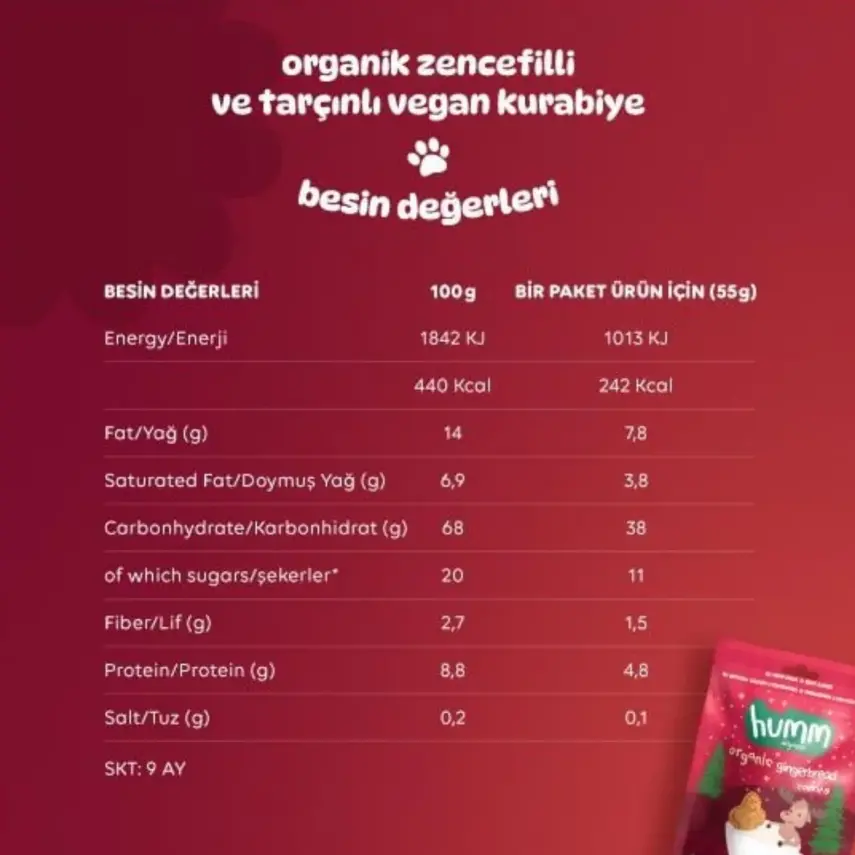 Humm Organic Tarçınlı ve Zencefilli Kurabiye 55 gr - 6