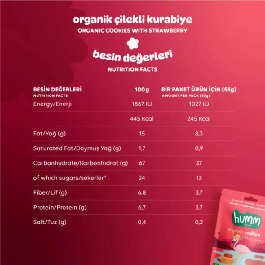Humm Organic Vegan Çilekli Kurabiye 55 gr - 4