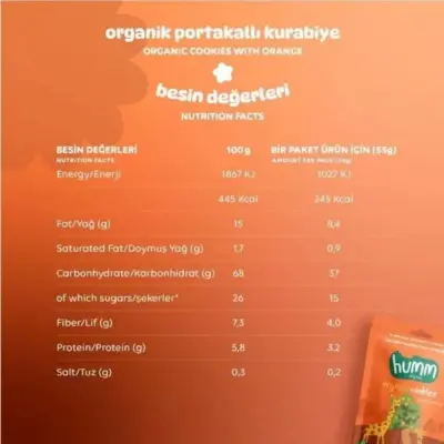 Humm Organic Vegan Portakallı Kurabiye 55 gr - 4