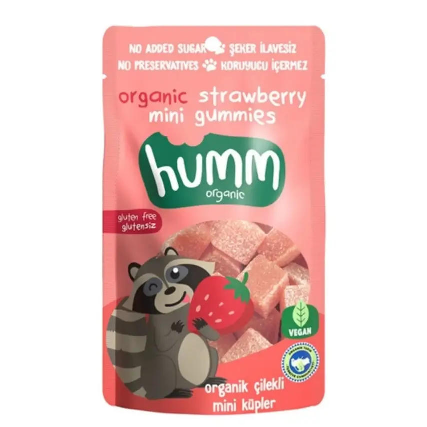 Humm Organik Glutensiz Vegan Çilekli  Mini Küpler 30gr - 1