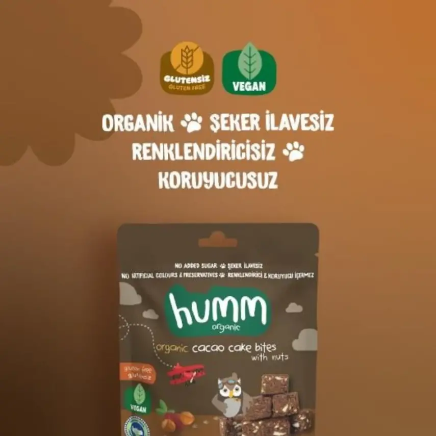 Humm Organik Glutensiz Vegan Kakaolu ve Fındıklı Kek 30 gr - 6