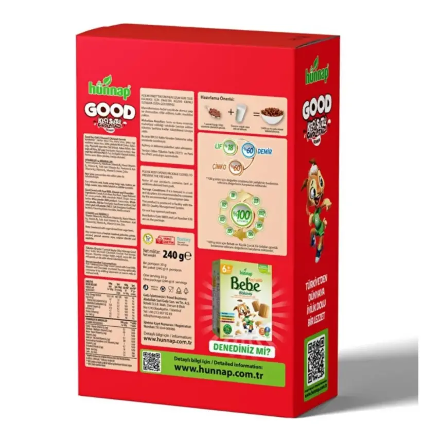 Hünnap Good Keçi Sütlü Çikolatalı Gevrek 240 gr - 2