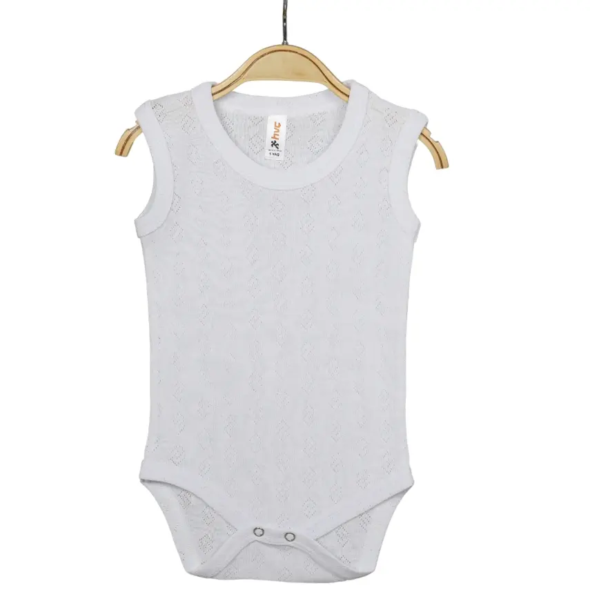 Hvc Bebek Atlet Body Jakarlı Küp Desenli Beyaz - 1
