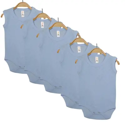 Hvc Bebek Atlet Body Jakarlı Pamuklu Nokta Desenli Çıtçıtlı Zıbın Mavi 5'li Set Erkek Bebek