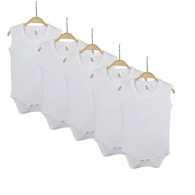 Hvc Bebek Body Askılı Atlet Body Ribanalı Pamuklu Zıbın Beyaz 5li Unisex
