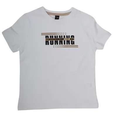 Hvc Erkek T-Shirt Run Baskılı Beyaz - Kahverengi