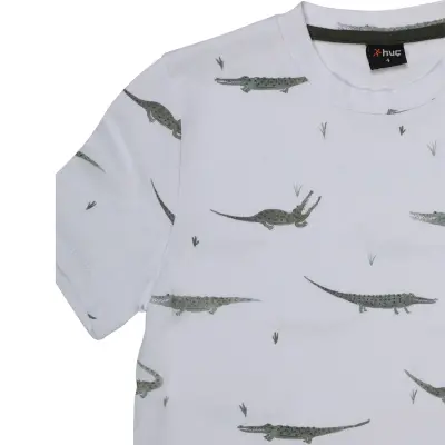 Hvc Erkek T-Shirt Timsah Baskılı Beyaz - 2
