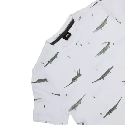 Hvc Erkek T-Shirt Timsah Baskılı Beyaz - 4