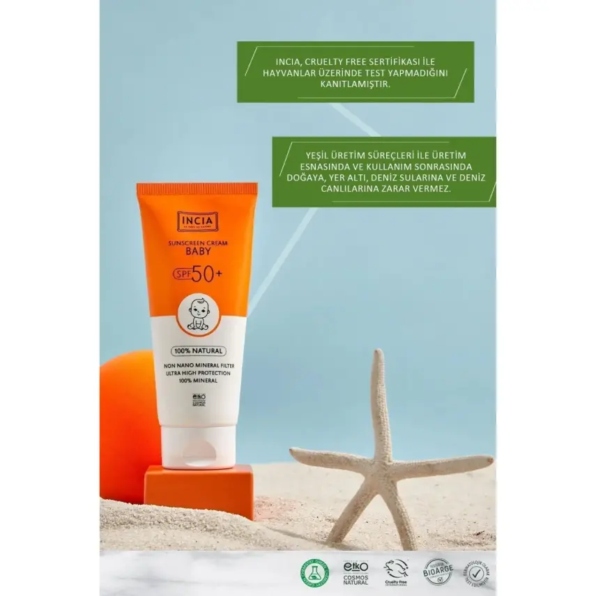 INCIA %100 Doğal Bebek için Güneş Kremi Mineral Filtreli 50 SPF 50ml - 3