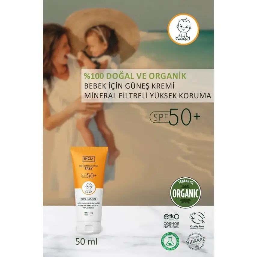 INCIA %100 Doğal Bebek için Güneş Kremi Mineral Filtreli 50 SPF 50ml - 4