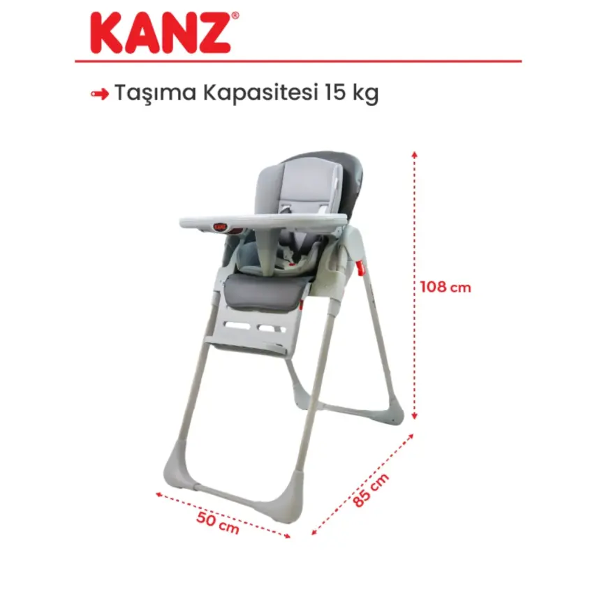 Kanz Campo Mama Sandalyesi Portatif Kolay Katlanır Yükseklik Ayarlı Tekerlekli İç Pedli  Dark Grey - 8