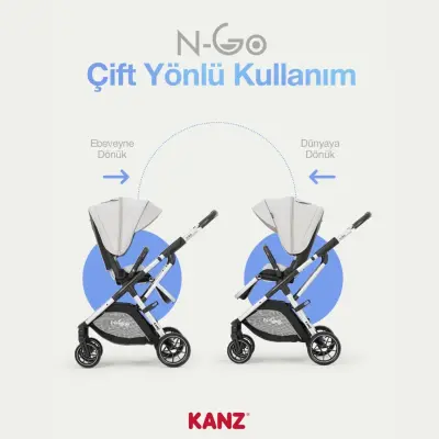 Kanz N-Go Çift Yönlü Tek Elle Katlanabilen Travel Sistem Bebek Arabası Bej - 3