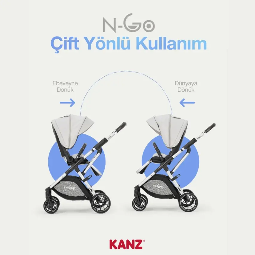Kanz N-Go Çift Yönlü Tek Elle Katlanabilen Travel Sistem Bebek Arabası Bej - 3