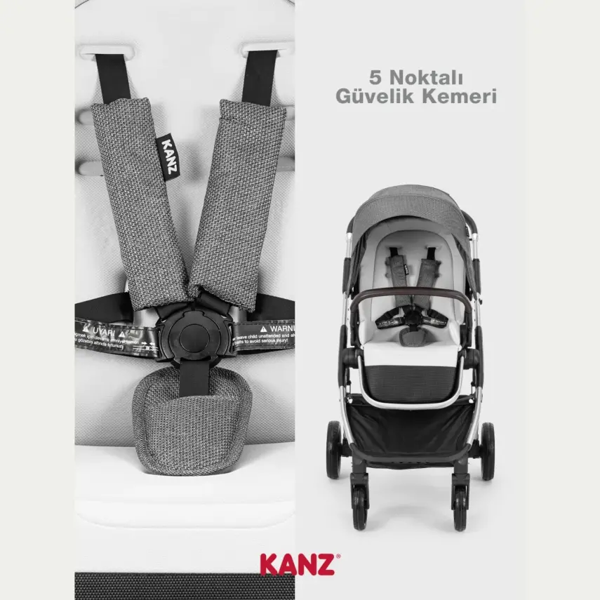 Kanz N-Go Çift Yönlü Tek Elle Katlanabilen Travel Sistem Bebek Arabası Gri - 11