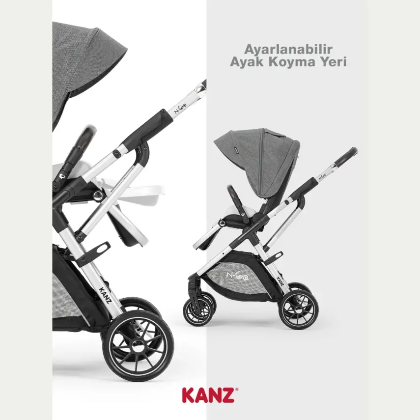 Kanz N-Go Çift Yönlü Tek Elle Katlanabilen Travel Sistem Bebek Arabası Gri - 22