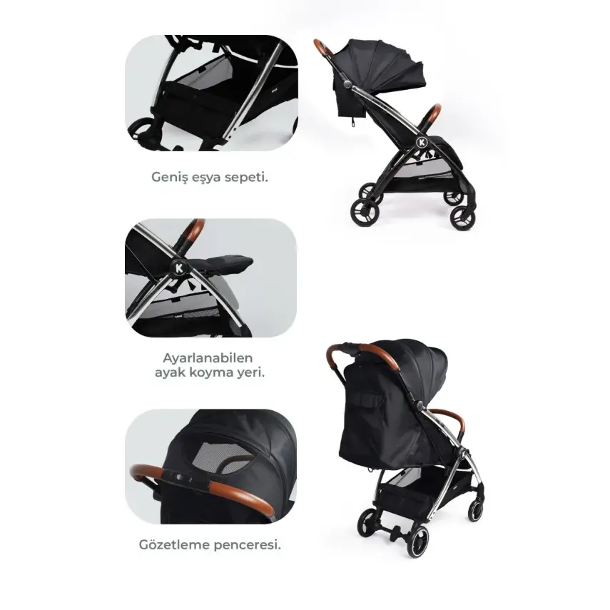 Kanz Xflip Tek Elle Kapanabilir Kompakt Travel Sistem Bebek Arabası Deeply Black - 7