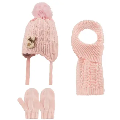 Kitti Eldiven Atkı Bere Takım 0-18 Ay Açık Pembe