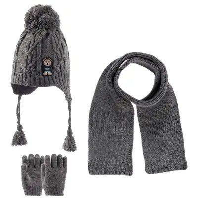 Kitti Erkek Bebek Eldiven Atkı Bere Takım Orta Gri