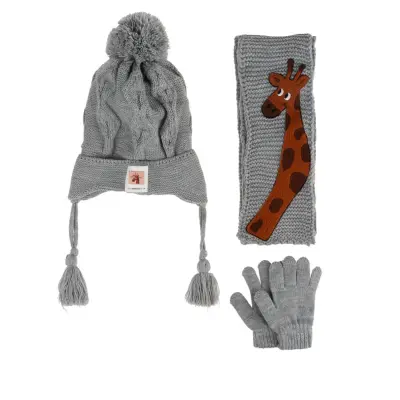 Kitti Erkek Çocuk Eldiven Atkı Bere Takım 1-4Yaş Açık Gri