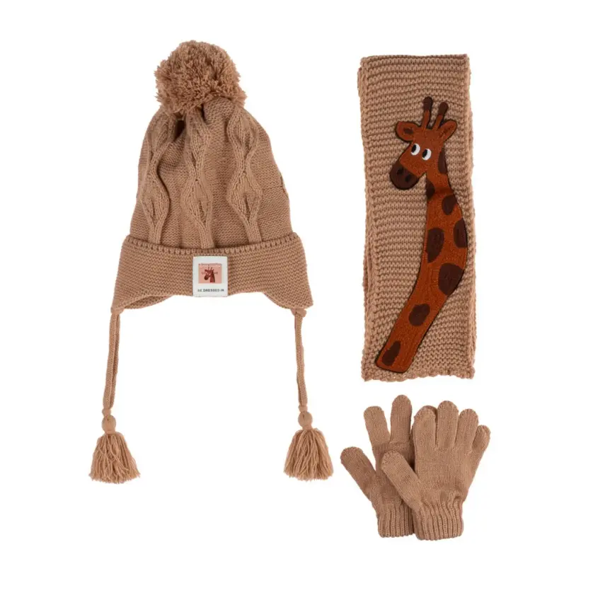 Kitti Erkek Çocuk  Eldiven Atkı Bere Takım 1-4Yaş Açık Kahve - 1