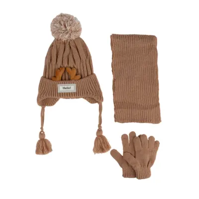 Kitti Erkek Çocuk  Eldiven Atkı Bere Takım 1-4Yaş Açık Kahve