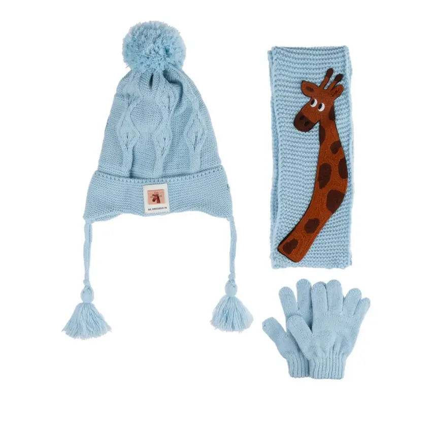 Kitti Erkek Çocuk  Eldiven Atkı Bere Takım 1-4Yaş Açık Mavi  - 1