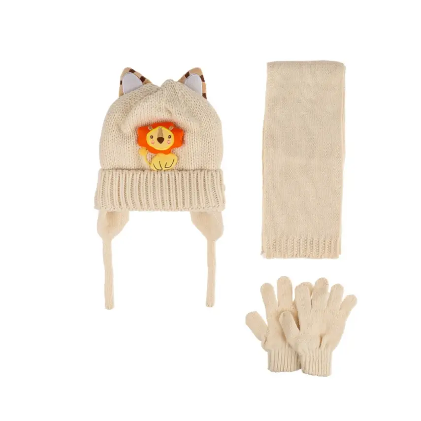 Kitti Erkek Çocuk  Eldiven Atkı Bere Takım 1-4Yaş Beyaz  - 1