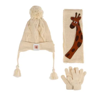 Kitti Erkek Çocuk Eldiven Atkı Bere Takım 1-4Yaş Beyaz  