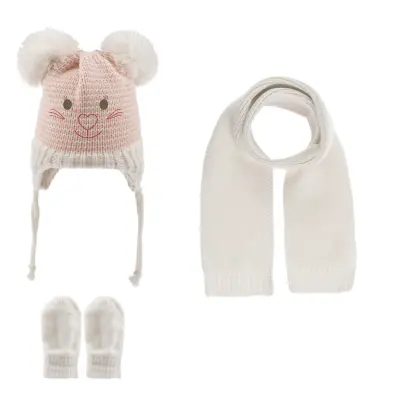 Kitti Kız Atkı Bere Eldiven Takım Krem 