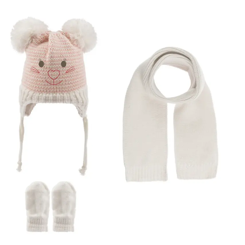 Kitti Kız Atkı Bere Eldiven Takım Krem - 1