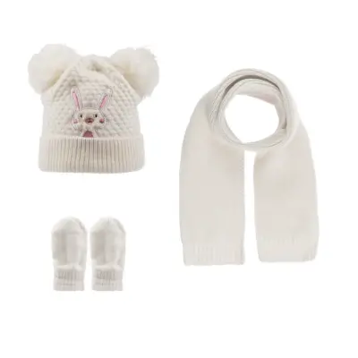 Kitti Kız Atkı Bere Eldiven Takım Krem 