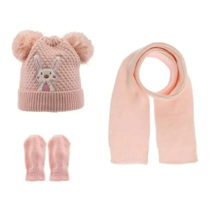 Kitti Kız Atkı Bere Eldiven Takım Pudra - 1