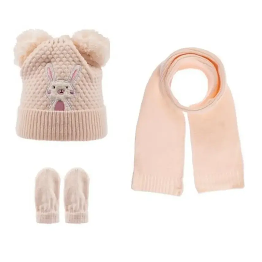 Kitti Kız Bebek Atkı Bere Eldiven Takım Gül Pembe - 1