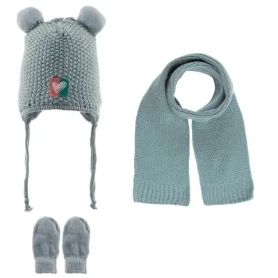 Kitti Kız Bebek  Eldiven Atkı Bere Takım Mint 0-18 Ay  