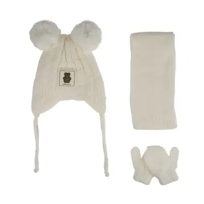 Kitti Kız Çocuk  Eldiven Atkı Bere Takım 0-18 Ay Krem 