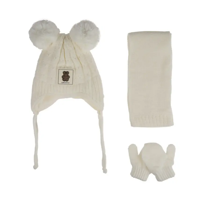 Kitti Kız Çocuk  Eldiven Atkı Bere Takım 0-18 Ay Krem  - 1