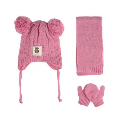 Kitti Kız Çocuk  Eldiven Atkı Bere Takım 0-18 Ay Pembe 