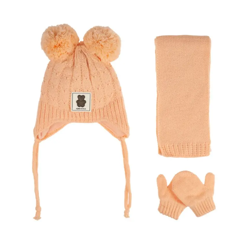 Kitti Kız Çocuk  Eldiven Atkı Bere Takım 0-18 Ay Şeftali  - 1