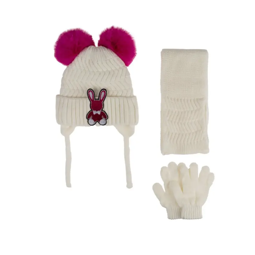 Kitti Kız Çocuk  Eldiven Atkı Bere Takım 1-4Yaş Krem  - 1