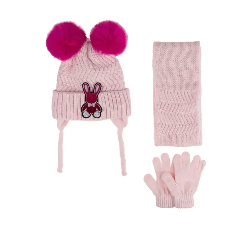Kitti Kız Çocuk  Eldiven Atkı Bere Takım 1-4Yaş Soft Pembe  - 1