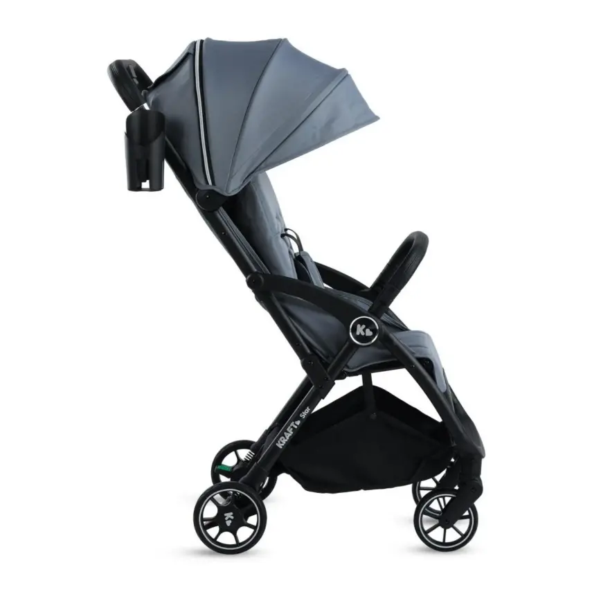 Kraft Star Tek Elle Katlanabilir Kompakt Kabin Bebek Arabası Grey - 5