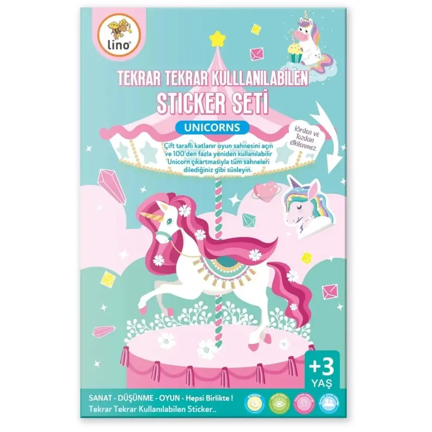 Lino Tekrar Tekrar Kullanılabilen Stıcker Seti Unıcorns - 1
