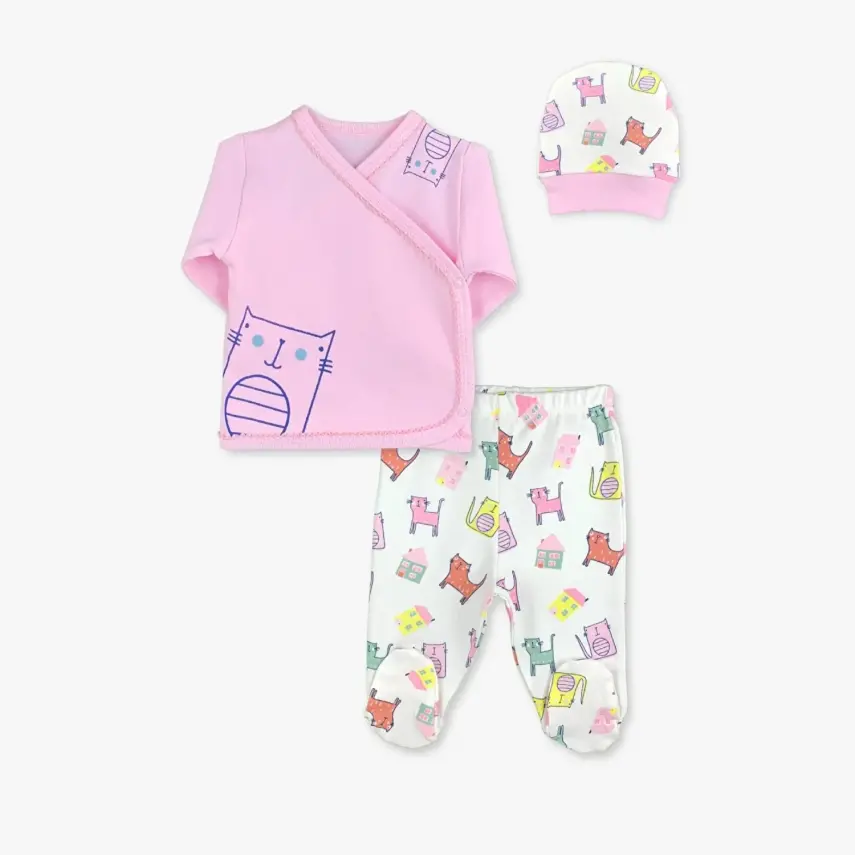 Luggi Baby Unisex Zıbın Takımı 3lü Kedi - 1