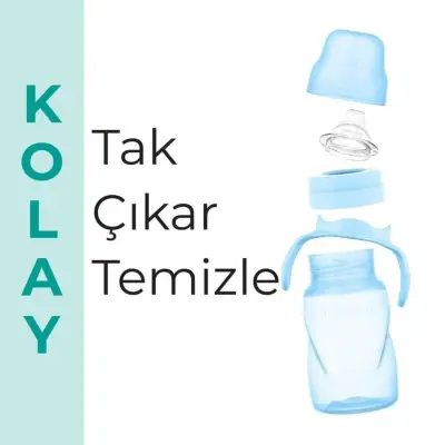 Mamajoo Kulplu Akıtmaz Eğitici Bardak 270 ml&Anti-Kolik Uç Powder Blue - 7
