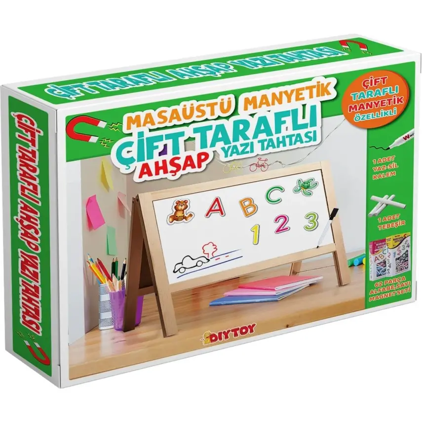 Manyetik Çift Taraflı Masaüstü Ahşap Yazı Tahtası Magnetli 62 Parça - 3