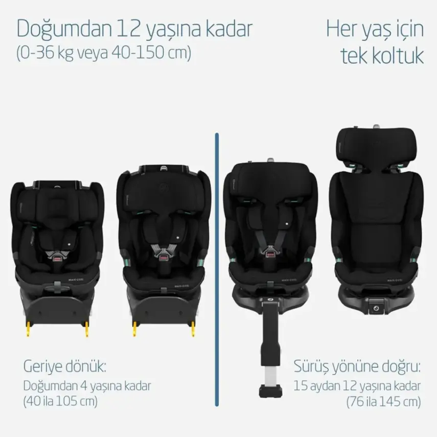 Maxi-Cosi Emerald 360 Pro I-size Araç Dışına Çıkabilen Isofix'li Dönebilir Yatabilir Slidetech Oto Koltuğu 0-36 Kg Authentic Black - 3
