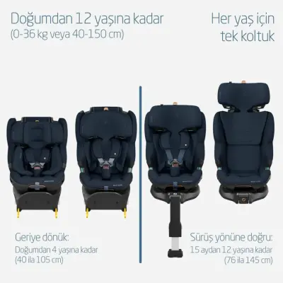 Maxi-Cosi Emerald 360 Pro I-size Araç Dışına Çıkabilen Isofix'li Dönebilir Yatabilir Slidetech Oto Koltuğu 0-36 Kg Authentic Blue - 3