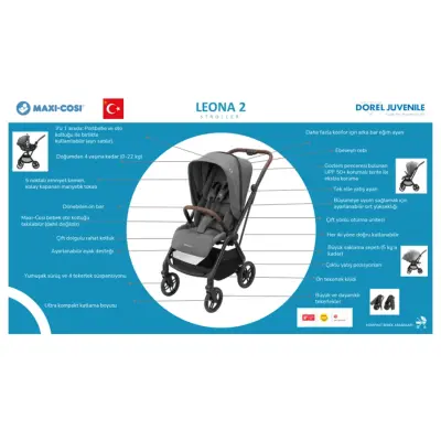 Maxi-Cosi Leona2 Çift Yönlü Tek Elle Katlanabilir Bebek Arabası Twillic Black - 3
