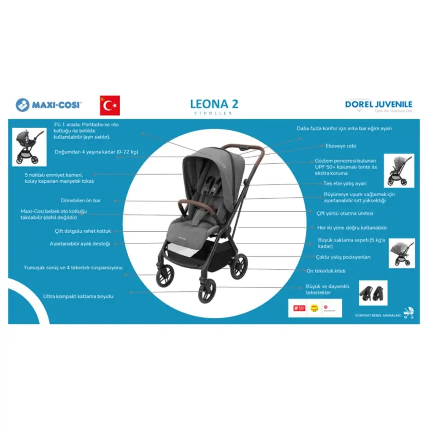 Maxi-Cosi Leona2 Çift Yönlü Tek Elle Katlanabilir Bebek Arabası Twillic Black - 3