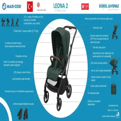 Maxi-Cosi Leona2 Çift Yönlü Uzatılabilir Sırt Desteği Tam Yatabilir Bebek Arabası Twillic Green - 4